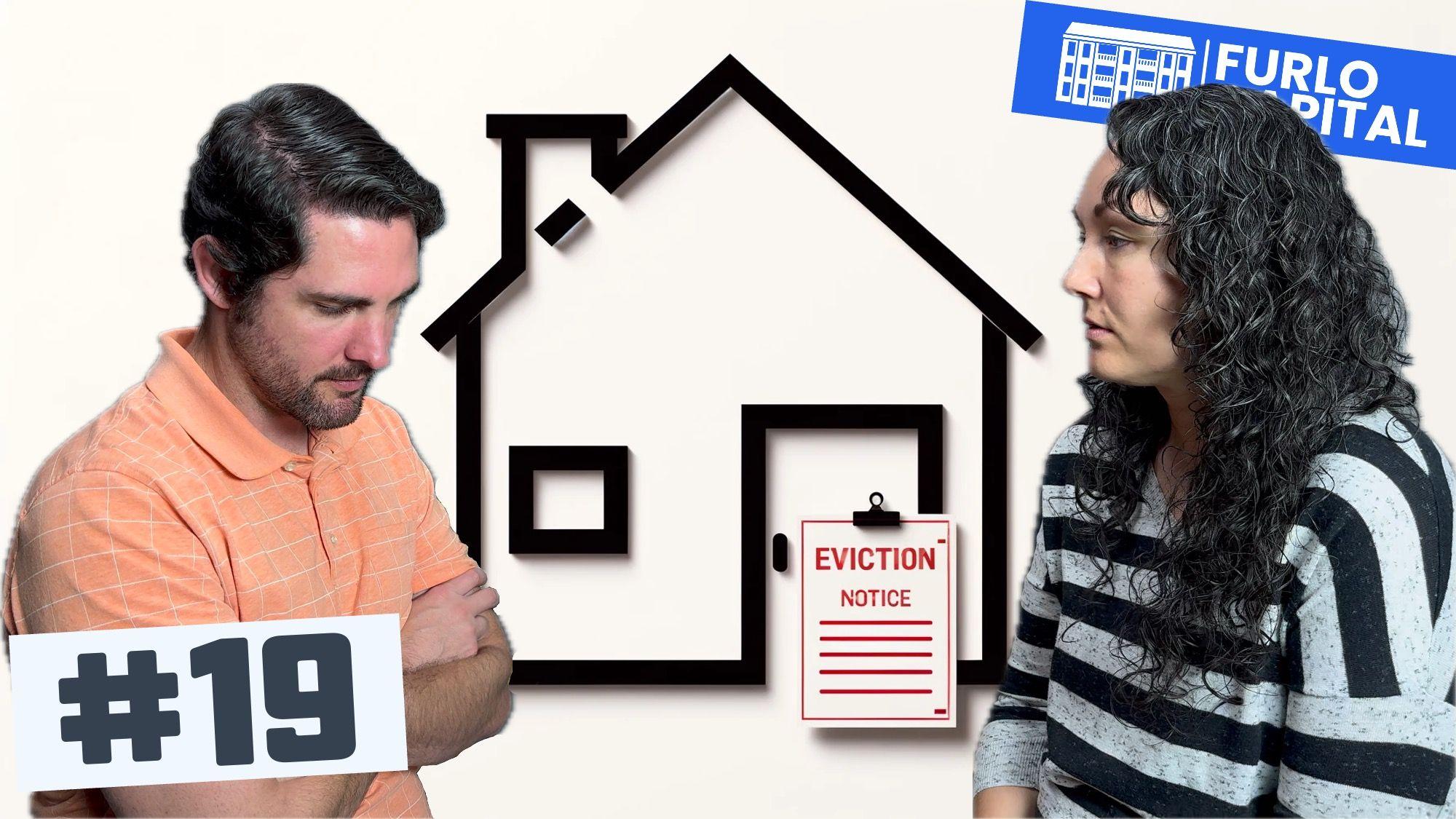 James and Jessi in front a drawn house with an eviction notice